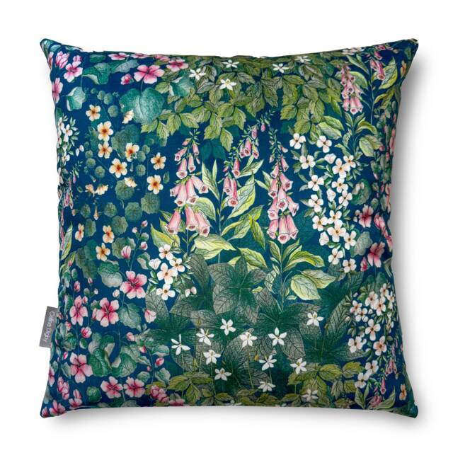 Luxury Super Soft Velvet Cushion Pillow Available in 3 Sizes Square & Rectangular Cottage Garden Teal Floral, Made The UK By Celina Digby - image 1