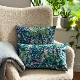 Luxury Super Soft Velvet Cushion Pillow Available in 3 Sizes Square & Rectangular Cottage Garden Teal Floral, Made The UK By Celina Digby - thumbnail 2