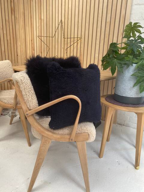Dark Blue Sheepskin Cushions, Navy Scatter Cushions , Genuine Dark Pillows - image 1