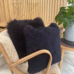 Dark Blue Sheepskin Cushions, Navy Scatter Cushions , Genuine Dark Pillows - thumbnail 2