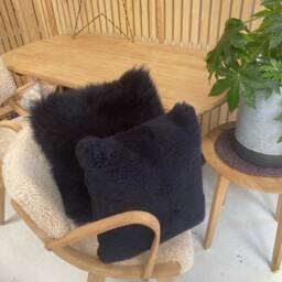 Dark Blue Sheepskin Cushions, Navy Scatter Cushions , Genuine Dark Pillows - thumbnail 3