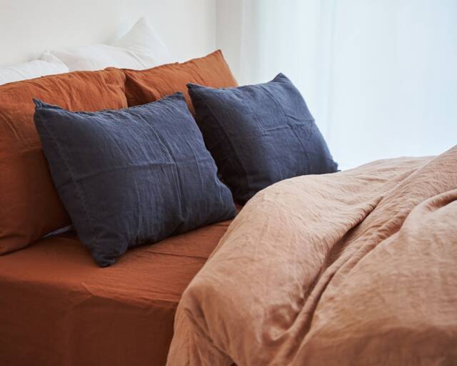 Charcoal Linen Pillow Shams Set Envelope Pillowcases, Wrinkled Texture - image 1