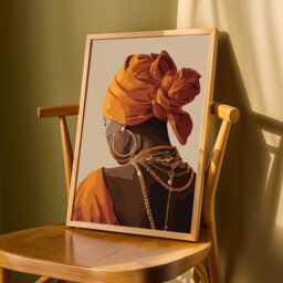Afrocentric Woman Portrait Print Orange Headwrap, Modern Boho Art - Poster Only - thumbnail 3