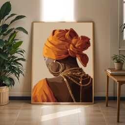 Afrocentric Woman Portrait Print Orange Headwrap, Modern Boho Art - Poster Only - thumbnail 2