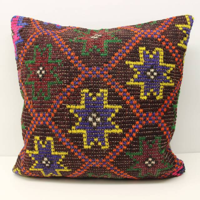 Vintage Turkish Kilim Pillow Cover, 24x24 Inch Rustic Home Design - image 1