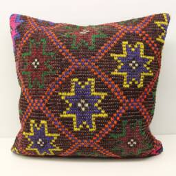 Vintage Turkish Kilim Pillow Cover, 24x24 Inch Rustic Home Design - thumbnail 1