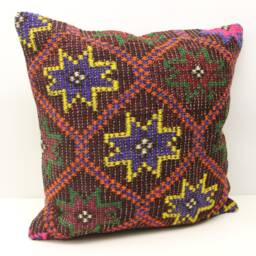 Vintage Turkish Kilim Pillow Cover, 24x24 Inch Rustic Home Design - thumbnail 2