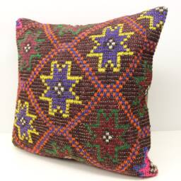 Vintage Turkish Kilim Pillow Cover, 24x24 Inch Rustic Home Design - thumbnail 3