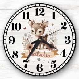 Floral Woodland Animal Baby Deer Personalised Gift For Kid's Bedroom Clock - Kids Clock, Children's , Custom Wall
