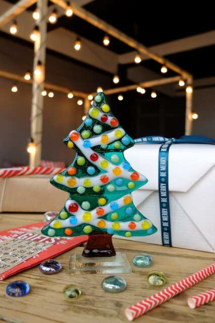 Fused Glass Christmas Tree Ornament Handmade Colorful Decor - image 1