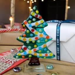 Fused Glass Christmas Tree Ornament Handmade Colorful Decor - thumbnail 3