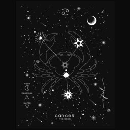 Cancer Zodiac Constellation Silver Foil Wall Art Print, Celestial Horoscope Decor, Astrology Star Sign, Black Minimal Gift - thumbnail 2