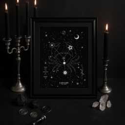 Cancer Zodiac Constellation Silver Foil Wall Art Print, Celestial Horoscope Decor, Astrology Star Sign, Black Minimal Gift - thumbnail 3