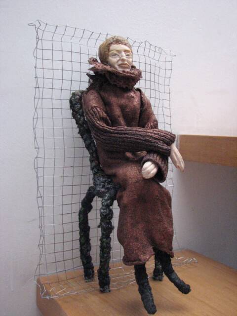 Lady L. Polymer Clay Fimo & Textile Doll On Wire Metal Mesh Frame. Ooak Doll For Home Office Decor. Free Shipping - image 1