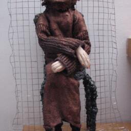Lady L. Polymer Clay Fimo & Textile Doll On Wire Metal Mesh Frame. Ooak Doll For Home Office Decor. Free Shipping - thumbnail 4
