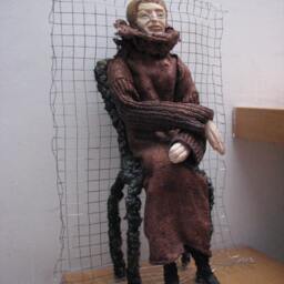 Lady L. Polymer Clay Fimo & Textile Doll On Wire Metal Mesh Frame. Ooak Doll For Home Office Decor. Free Shipping - thumbnail 3