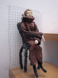 Lady L. Polymer Clay Fimo & Textile Doll On Wire Metal Mesh Frame. Ooak Doll For Home Office Decor. Free Shipping - thumbnail 1