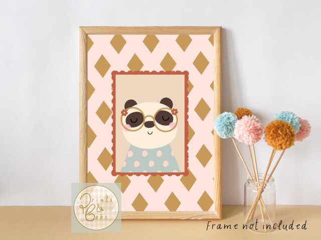 Cute Panda in Glasses Print. Perfect For A Nursery, Bedroom Or Playroom. Animal Print - Unframed - image 1