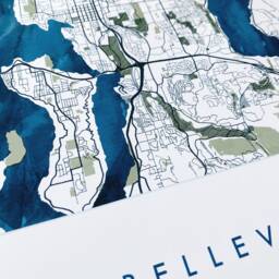 Bellevue Washington Map Watercolor Wash City - Art Print Wedding Realtor Gift Wall Seattle Lake Sammamish Mercer Island - thumbnail 3