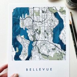 Bellevue Washington Map Watercolor Wash City - Art Print Wedding Realtor Gift Wall Seattle Lake Sammamish Mercer Island - thumbnail 2