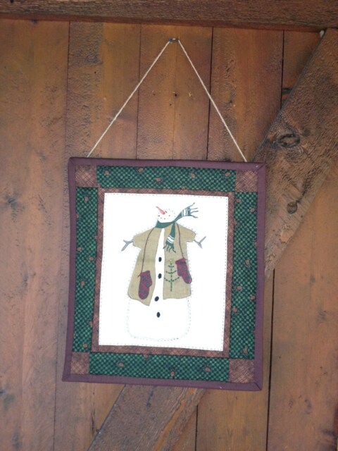 "Handstitched Snowman Wall Hanging, Brenda Gervais Design, Appliqued Fabric Art - 14-1/2"" X 16-1/2" - image 1