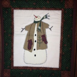"Handstitched Snowman Wall Hanging, Brenda Gervais Design, Appliqued Fabric Art - 14-1/2"" X 16-1/2" - thumbnail 2