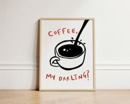 Coffee My Darling Print, Ink Bleed, Poster, Kitchen Wall Art, Cafe Decor, Trendy Unframed - thumbnail 1