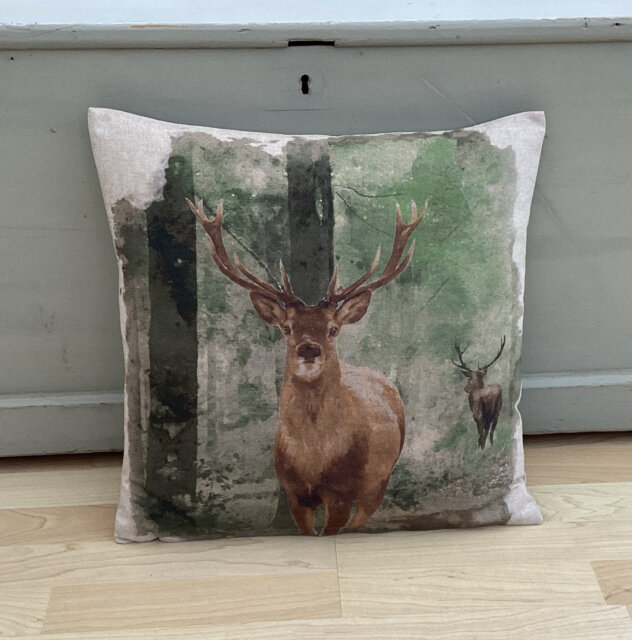 Woodland Stag Linen Cushion Cover Beige Country Home Decor - 16 - image 1