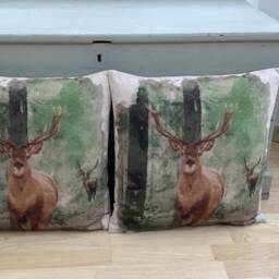 Woodland Stag Linen Cushion Cover Beige Country Home Decor - 16 - thumbnail 2