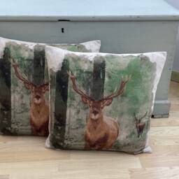 Woodland Stag Linen Cushion Cover Beige Country Home Decor - 16 - thumbnail 3