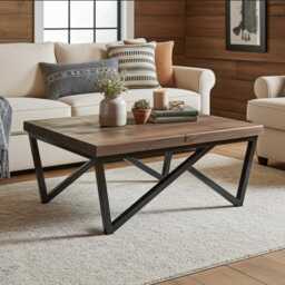 Handmade Industrial Coffee Table - Reclaimed Wood Metal Base Rustic Farmhouse UK Living Room