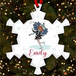 Dark Skin Girl Skating Snowflake Personalised Christmas Tree Ornament Decoration