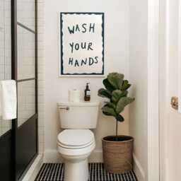 Bathroom Wall Art, Toilet Print, Blue Wash Your Hands Hand Painted Decor, Loo Prints, Dark Poster - thumbnail 2