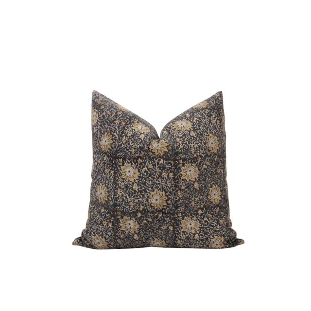Adan -- Dark Brown Floral Pillow Cover Block Print Modern Farmhouse Coffee Masculine Moody - image 1