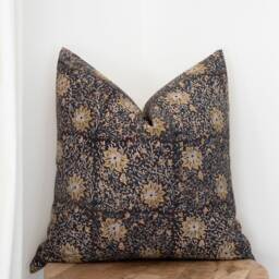 Adan -- Dark Brown Floral Pillow Cover Block Print Modern Farmhouse Coffee Masculine Moody - thumbnail 3
