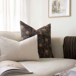 Adan -- Dark Brown Floral Pillow Cover Block Print Modern Farmhouse Coffee Masculine Moody - thumbnail 2