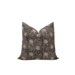 Adan -- Dark Brown Floral Pillow Cover Block Print Modern Farmhouse Coffee Masculine Moody - thumbnail 1