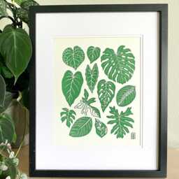 Leaves - Houseplants Original Lino Leaf Art Print Hand Carved Plants - thumbnail 2