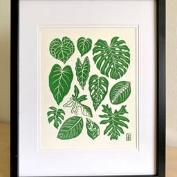 Leaves - Houseplants Original Lino Leaf Art Print Hand Carved Plants - thumbnail 3