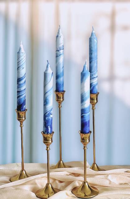 Set Of 3 Candles, Marble Candles, Taper Candles, Dinner Candles, Blue & White Home Decor, Wedding Candles, Tall Taper Candles, Tapered Candles - image 1