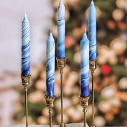 Set Of 3 Candles, Marble Candles, Taper Candles, Dinner Candles, Blue & White Home Decor, Wedding Candles, Tall Taper Candles, Tapered Candles - thumbnail 3