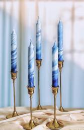 Set Of 3 Candles, Marble Candles, Taper Candles, Dinner Candles, Blue & White Home Decor, Wedding Candles, Tall Taper Candles, Tapered Candles