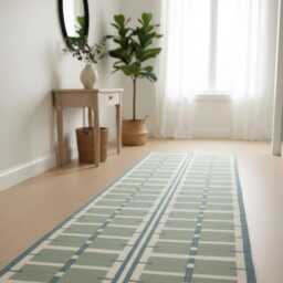 Handmade Scandinavian Kilim Runner Rug - Geometric Wool Flatweave, Blue Green, Swedish Boho Home Decor - thumbnail 4