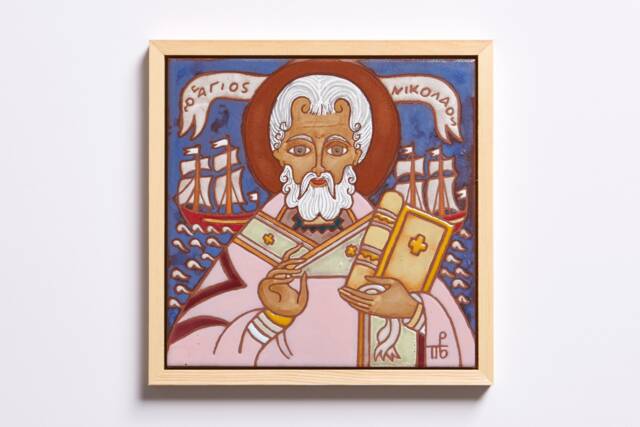 Agios Nikolaos Greek Byzantine Orthodox Icon St Nicholas Ceramic Tile Saint Wall Hanging Name Day Gift Handpainted Religious - image 1