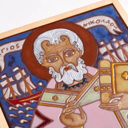 Agios Nikolaos Greek Byzantine Orthodox Icon St Nicholas Ceramic Tile Saint Wall Hanging Name Day Gift Handpainted Religious - thumbnail 2