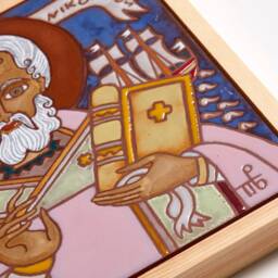 Agios Nikolaos Greek Byzantine Orthodox Icon St Nicholas Ceramic Tile Saint Wall Hanging Name Day Gift Handpainted Religious - thumbnail 3