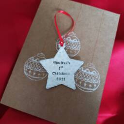 Personalised Christmas Tree Star Decoration On A Card. Name & 1St First in Our/Your New Home 2024 - thumbnail 2