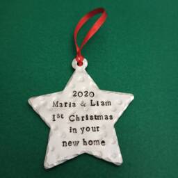 Personalised Christmas Tree Star Decoration On A Card. Name & 1St First in Our/Your New Home 2024