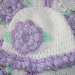 Crochet Baby Girl Blanket Lavender 3D Rose Flower Afghan & Matching Hat Perfect For Babyshower Or Newborn Cominghome Gift - thumbnail 3