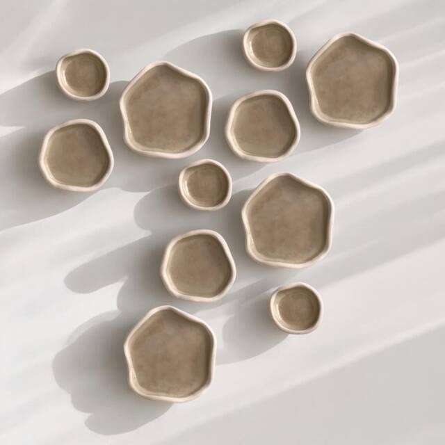 Handmade Ceramic Wall Art Abstract Beige Sculpture Tiles - image 1